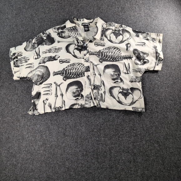Anatomical Skeleton Sepia Boxy Girls Crop Button-Up - Picture 8 of 8